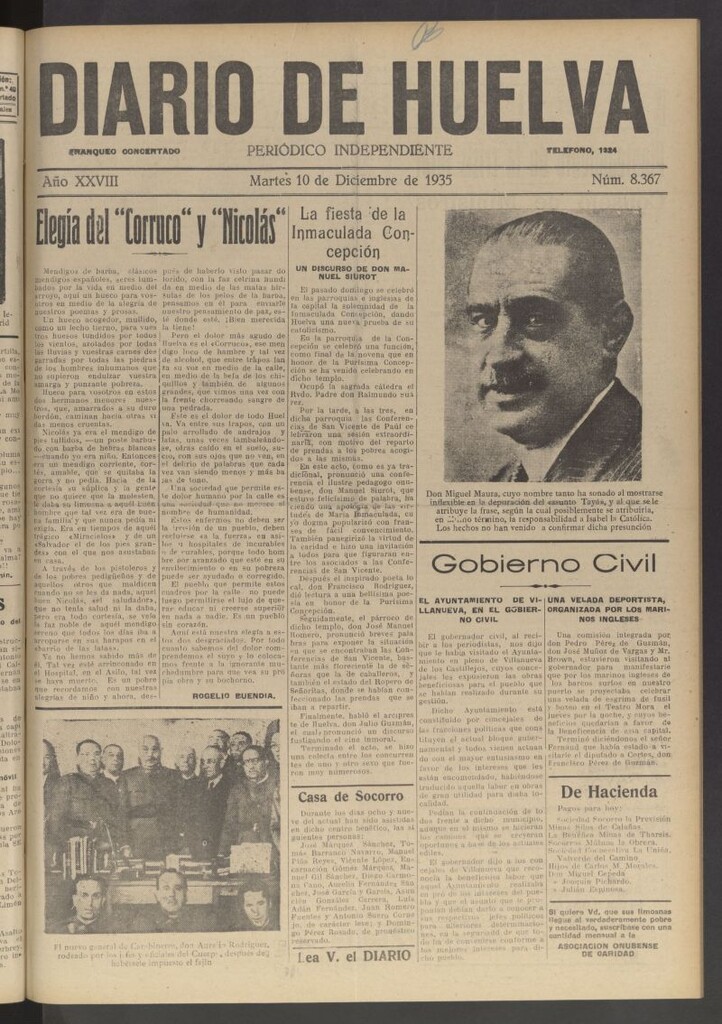Miniatura de Diario de Huelva : periódico independiente del 10 de diciembre de 1935