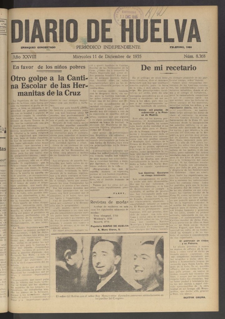 Miniatura de Diario de Huelva : periódico independiente del 11 de diciembre de 1935