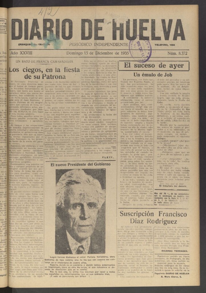 Miniatura de Diario de Huelva : periódico independiente del 15 de diciembre de 1935