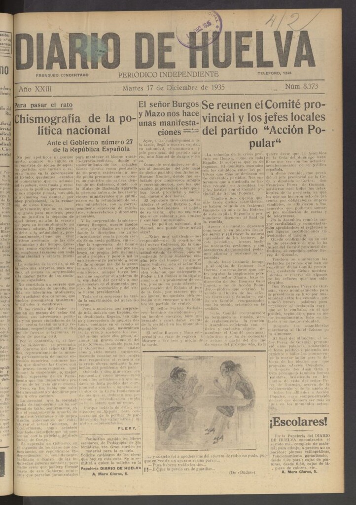 Miniatura de Diario de Huelva : periódico independiente del 17 de diciembre de 1935