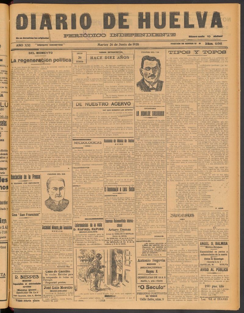 Miniatura de Diario de Huelva : periódico independiente del 26 de junio de 1928