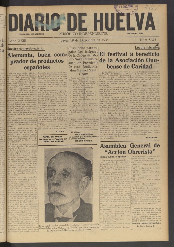 Miniatura de Diario de Huelva : periódico independiente del 19 de diciembre de 1935