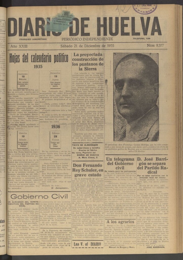 Miniatura de Diario de Huelva : periódico independiente del 21 de diciembre de 1935