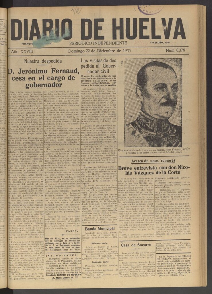 Miniatura de Diario de Huelva : periódico independiente del 22 de diciembre de 1935