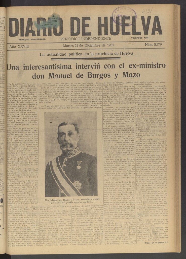Miniatura de Diario de Huelva : periódico independiente del 24 de diciembre de 1935