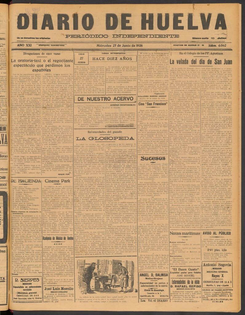 Miniatura de Diario de Huelva : periódico independiente del 27 de junio de 1928