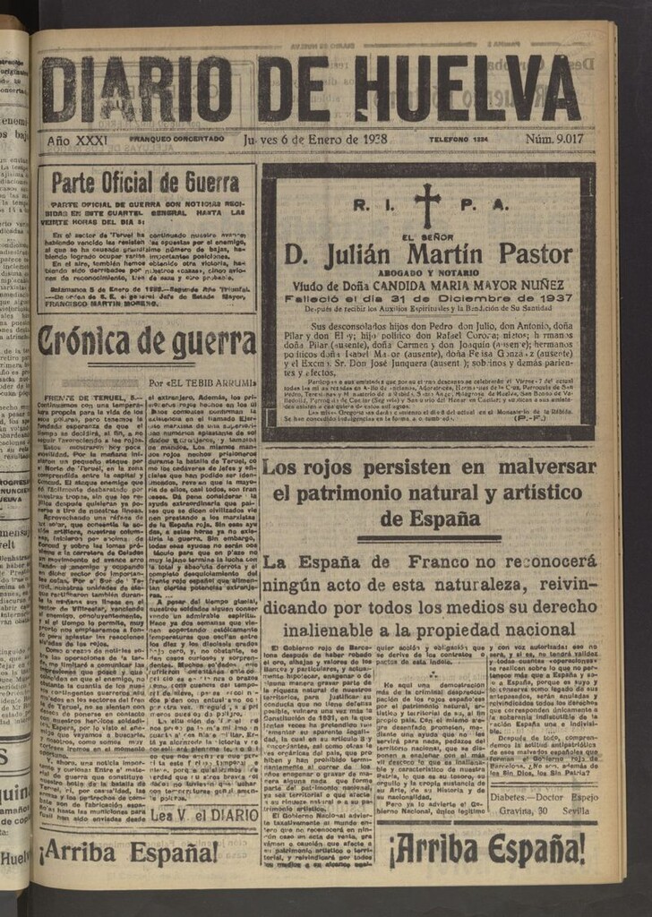 Miniatura de Diario de Huelva : periódico independiente del 6 de enero de 1938
