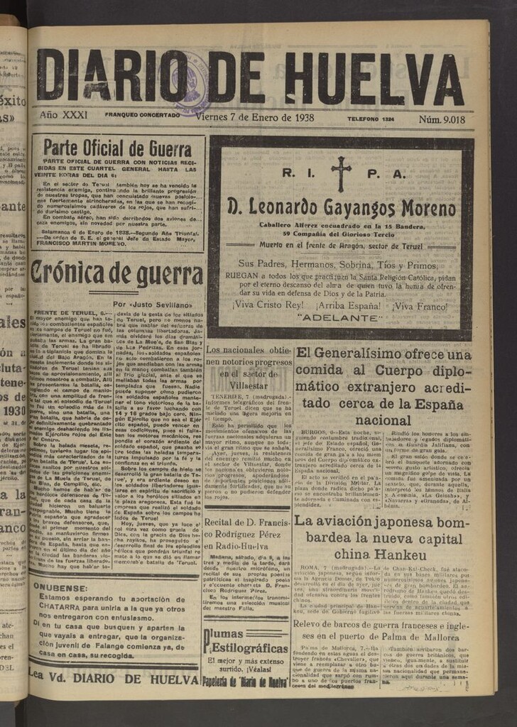 Miniatura de Diario de Huelva : periódico independiente del 7 de enero de 1938