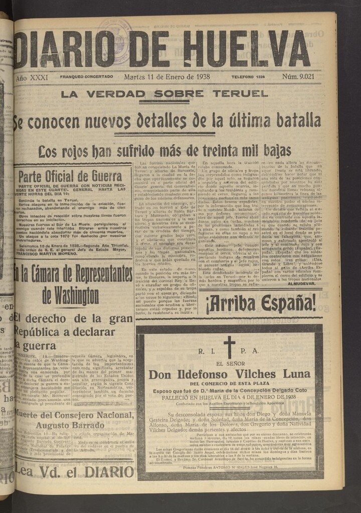 Miniatura de Diario de Huelva : periódico independiente del 11 de enero de 1938