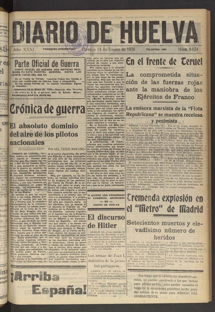 Miniatura de Diario de Huelva : periódico independiente del 14 de enero de 1938