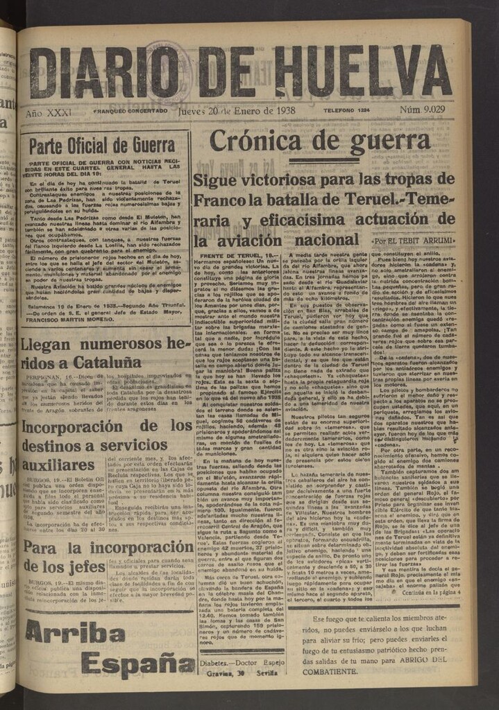 Miniatura de Diario de Huelva : periódico independiente del 20 de enero de 1938