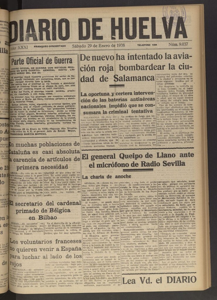 Miniatura de Diario de Huelva : periódico independiente del 29 de enero de 1938