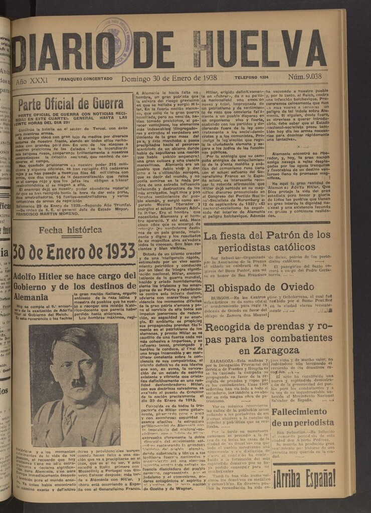 Miniatura de Diario de Huelva : periódico independiente del 30 de enero de 1938