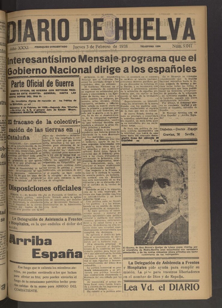 Miniatura de Diario de Huelva : periódico independiente del 3 de febrero de 1938