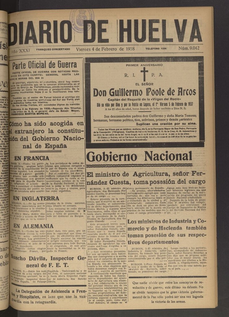 Miniatura de Diario de Huelva : periódico independiente del 4 de febrero de 1938