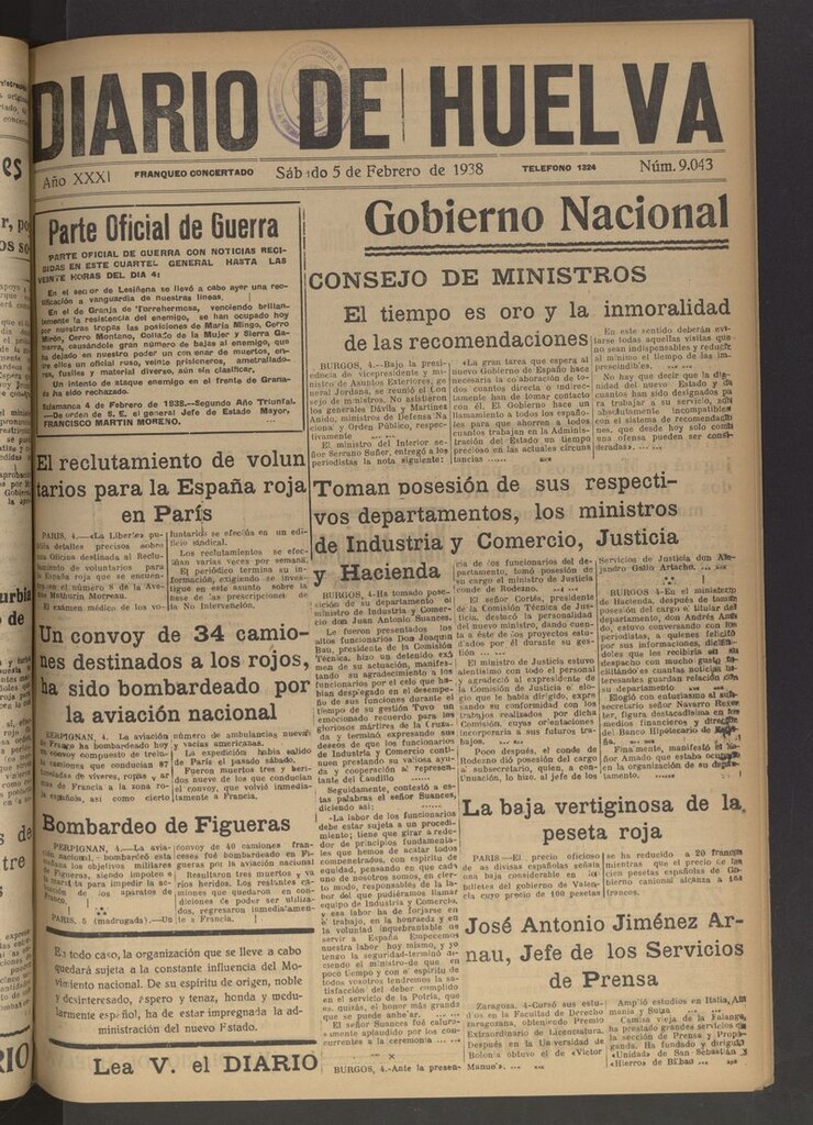 Miniatura de Diario de Huelva : periódico independiente del 5 de febrero de 1938