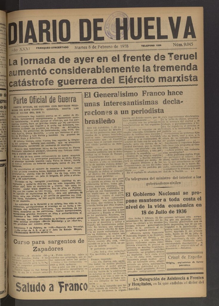 Miniatura de Diario de Huelva : periódico independiente del 8 de febrero de 1938