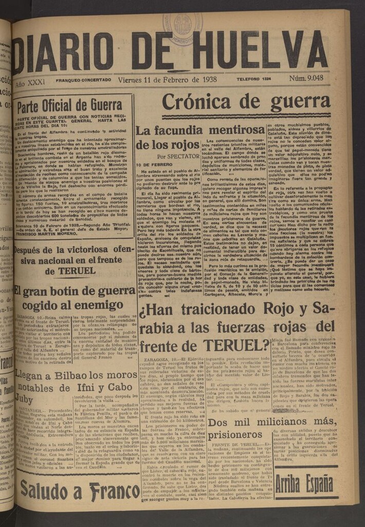 Miniatura de Diario de Huelva : periódico independiente del 11 de febrero de 1938