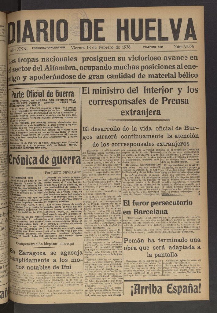 Miniatura de Diario de Huelva : periódico independiente del 18 de febrero de 1938