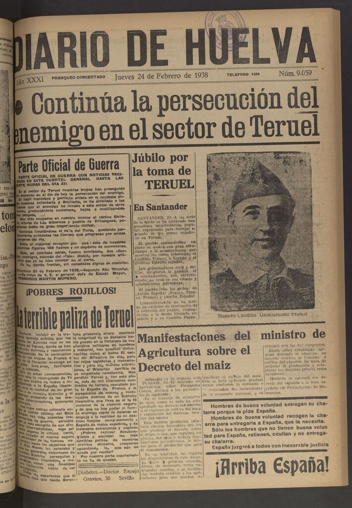 Miniatura de Diario de Huelva : periódico independiente del 24 de febrero de 1938