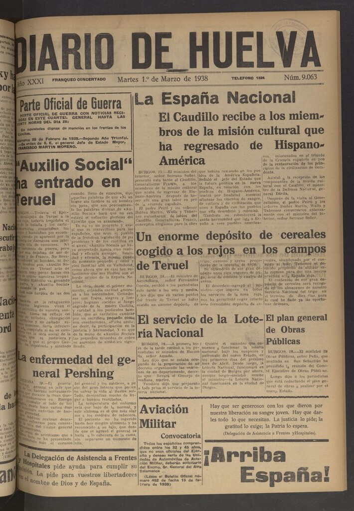 Miniatura de Diario de Huelva : periódico independiente del 1 de marzo de 1938