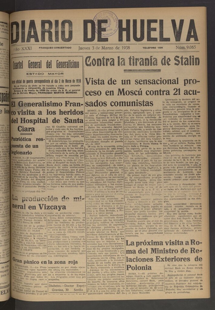 Miniatura de Diario de Huelva : periódico independiente del 3 de marzo de 1938
