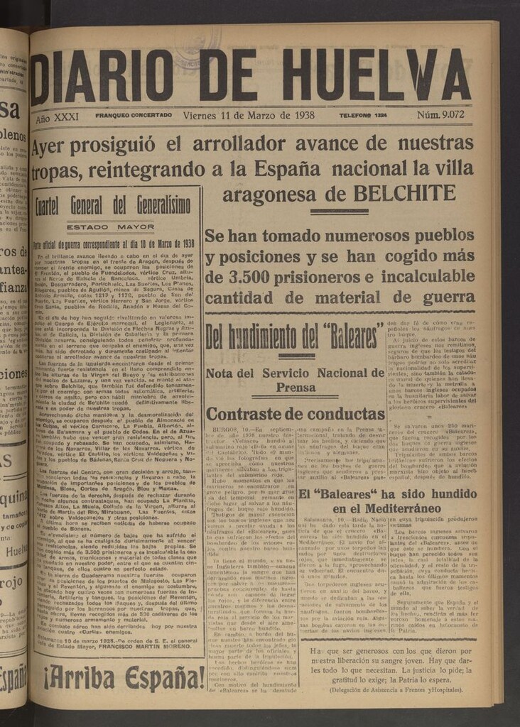 Miniatura de Diario de Huelva : periódico independiente del 11 de marzo de 1938