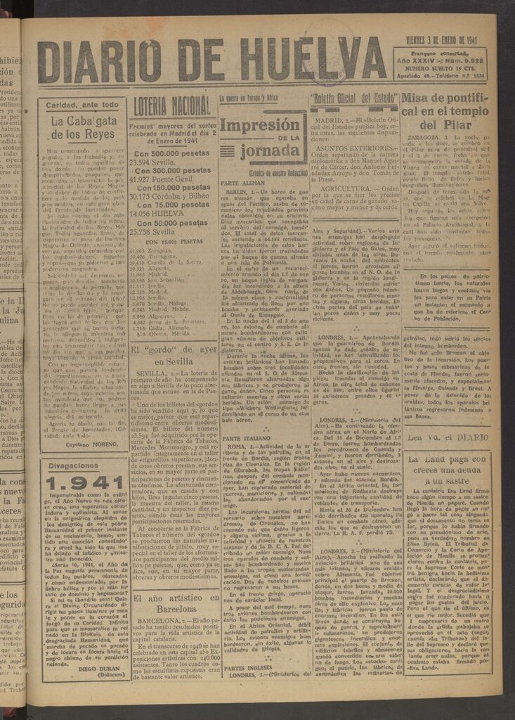Miniatura de Diario de Huelva : periódico independiente del 3 de enero de 1941