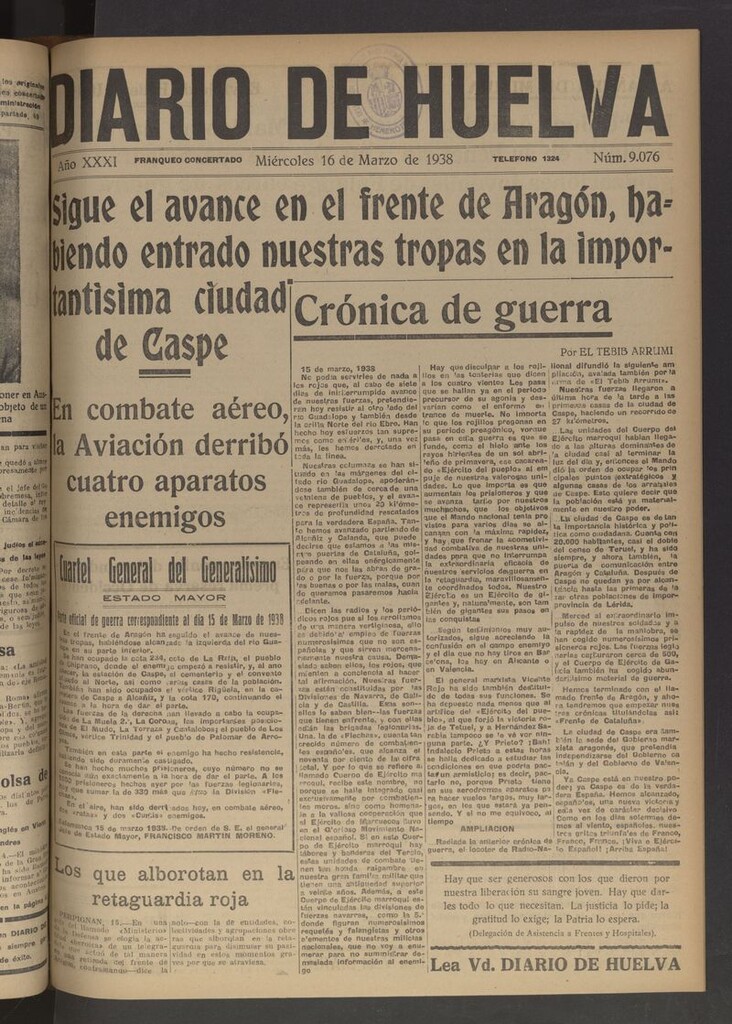 Miniatura de Diario de Huelva : periódico independiente del 16 de marzo de 1938
