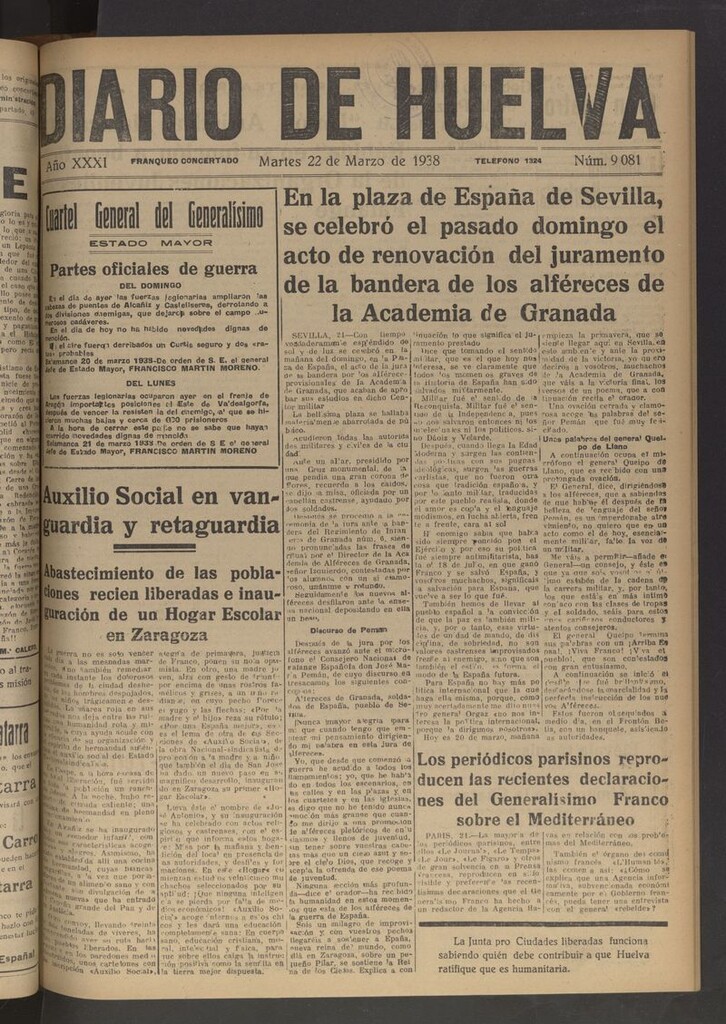 Miniatura de Diario de Huelva : periódico independiente del 22 de marzo de 1938