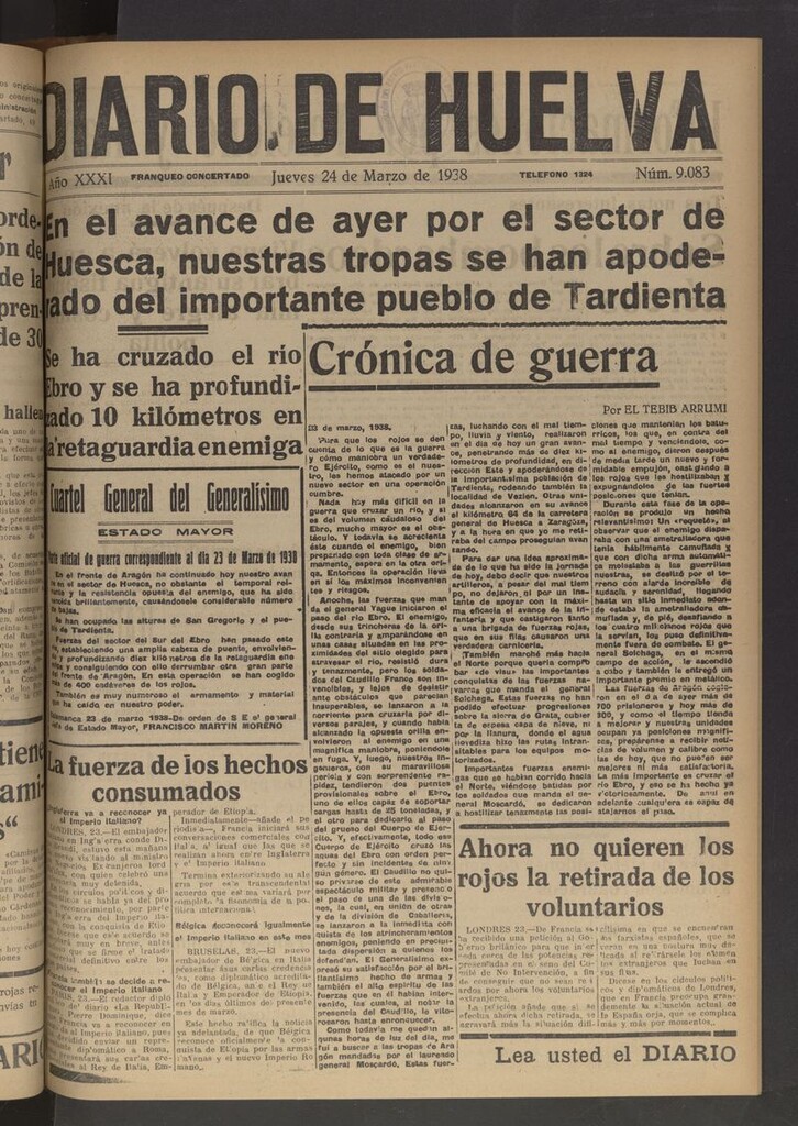 Miniatura de Diario de Huelva : periódico independiente del 24 de marzo de 1938