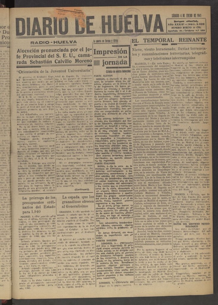 Miniatura de Diario de Huelva : periódico independiente del 4 de enero de 1941