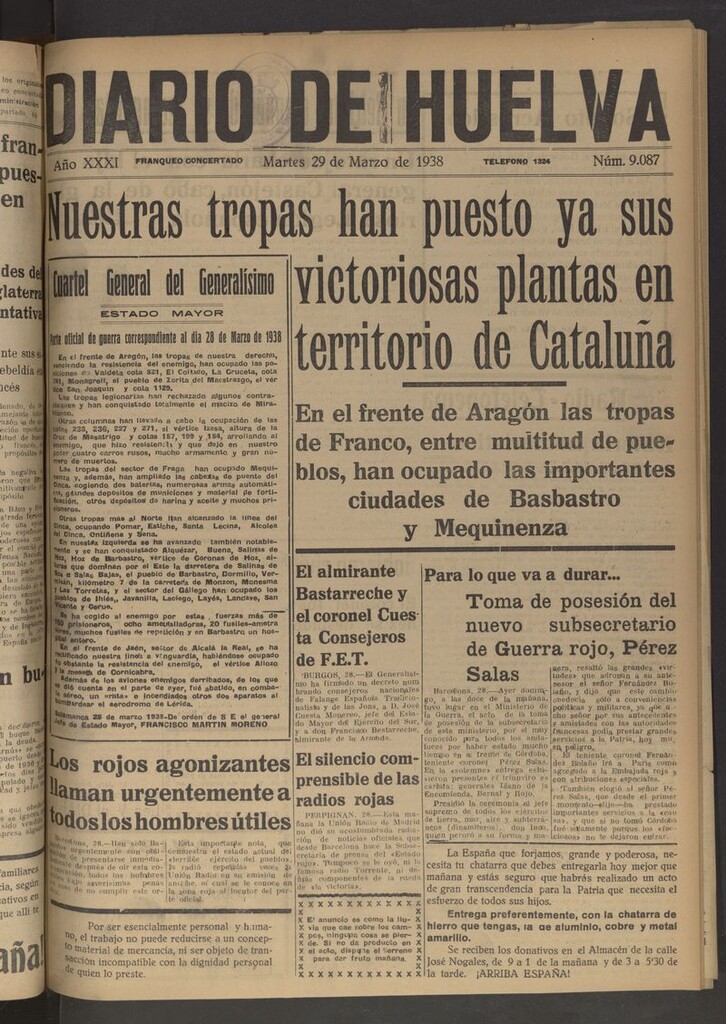 Miniatura de Diario de Huelva : periódico independiente del 29 de marzo de 1938