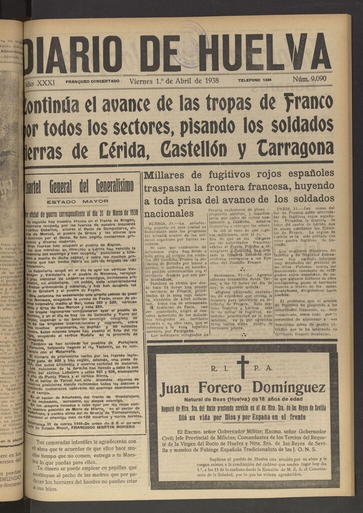 Miniatura de Diario de Huelva : periódico independiente del 1 de abril de 1938