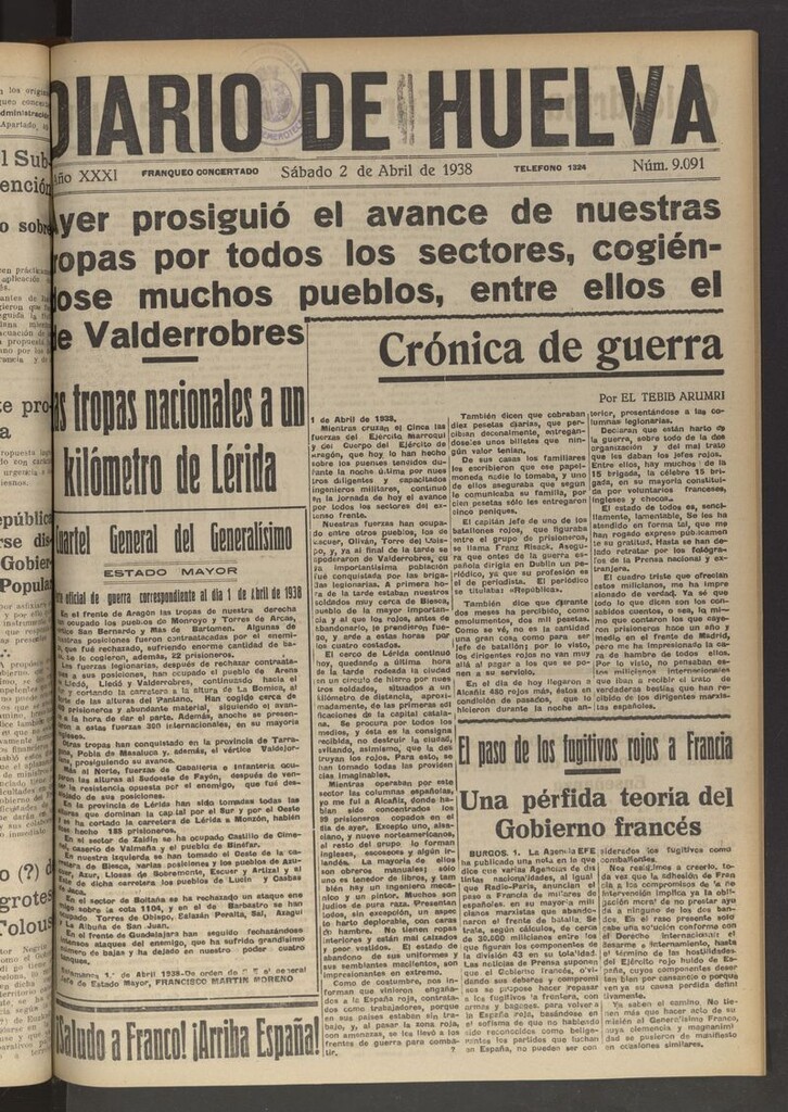Miniatura de Diario de Huelva : periódico independiente del 2 de abril de 1938