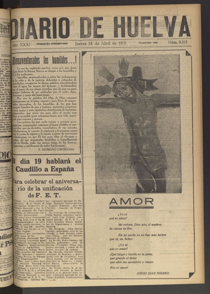 Miniatura de Diario de Huelva : periódico independiente del 14 de abril de 1938