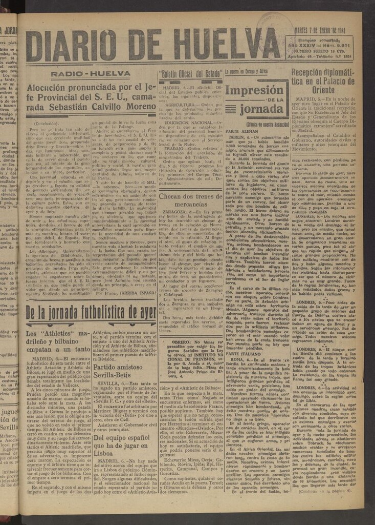 Miniatura de Diario de Huelva : periódico independiente del 7 de enero de 1941