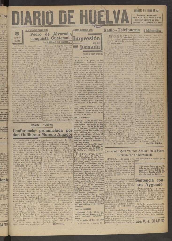 Miniatura de Diario de Huelva : periódico independiente del 8 de enero de 1941