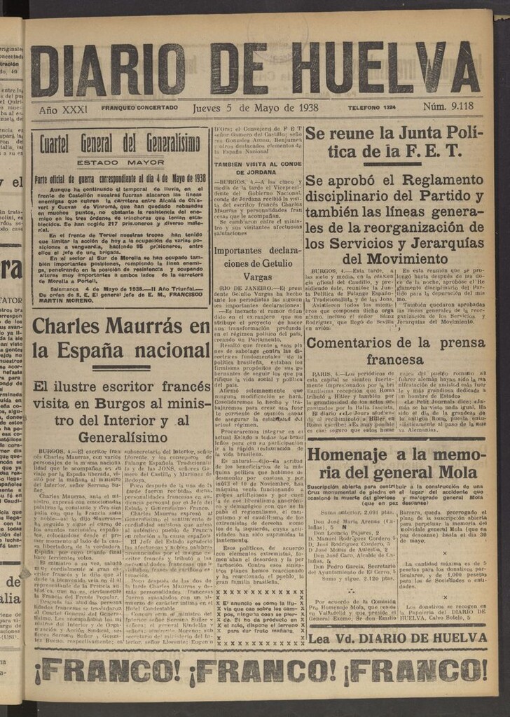 Miniatura de Diario de Huelva : periódico independiente del 5 de mayo de 1938