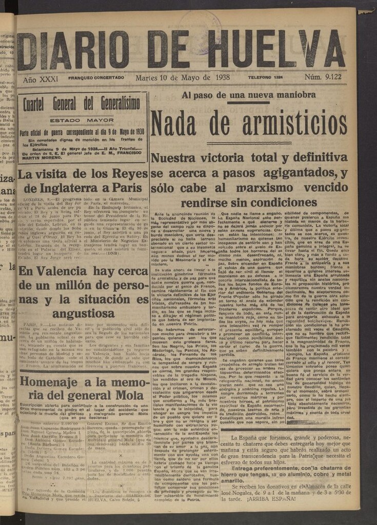 Miniatura de Diario de Huelva : periódico independiente del 10 de mayo de 1938