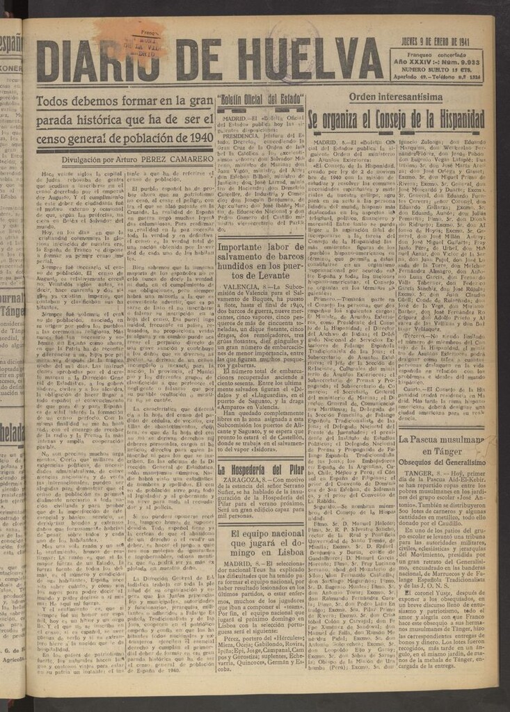Miniatura de Diario de Huelva : periódico independiente del 9 de enero de 1941