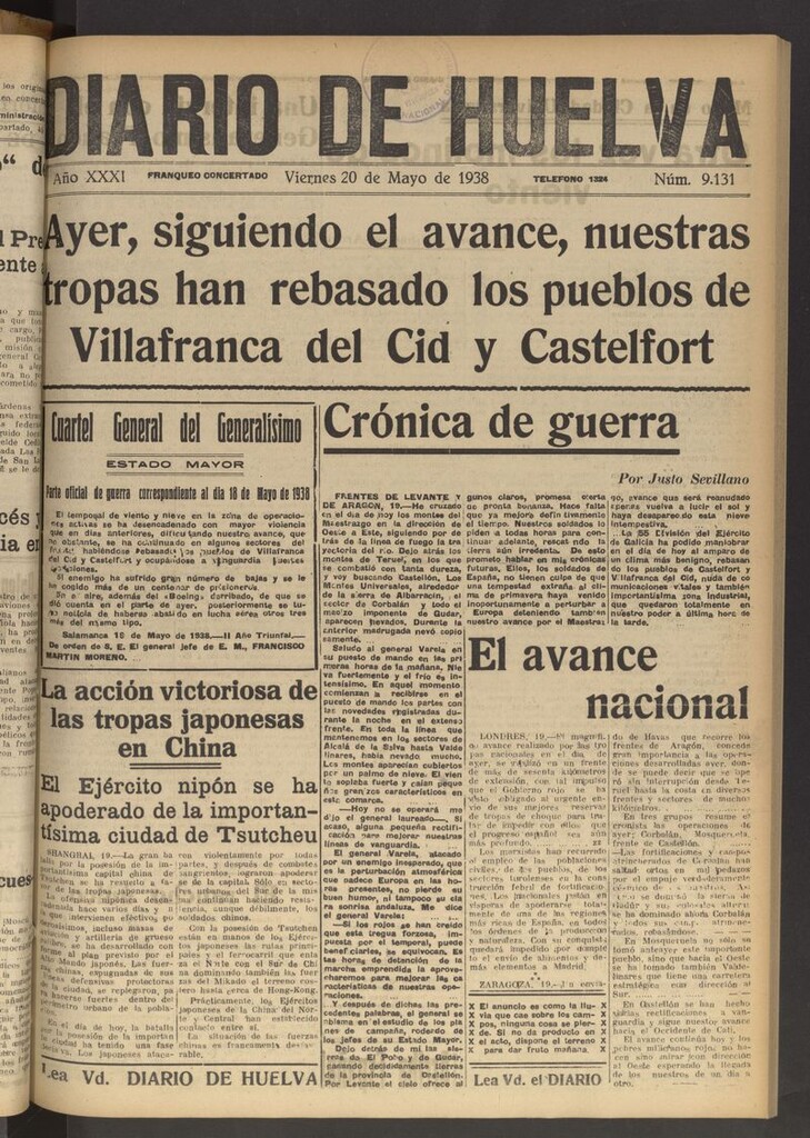 Miniatura de Diario de Huelva : periódico independiente del 20 de mayo de 1938