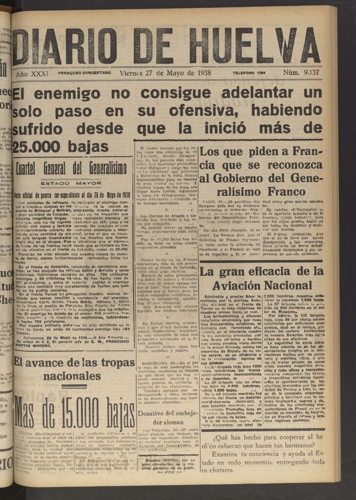 Miniatura de Diario de Huelva : periódico independiente del 27 de mayo de 1938