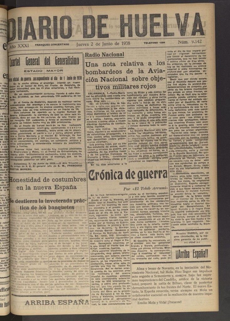 Miniatura de Diario de Huelva : periódico independiente del 2 de junio de 1938