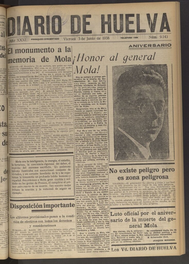 Miniatura de Diario de Huelva : periódico independiente del 3 de junio de 1938
