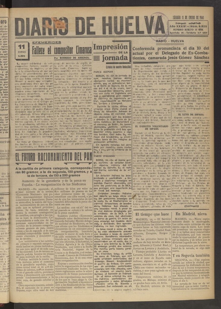 Miniatura de Diario de Huelva : periódico independiente del 11 de enero de 1941