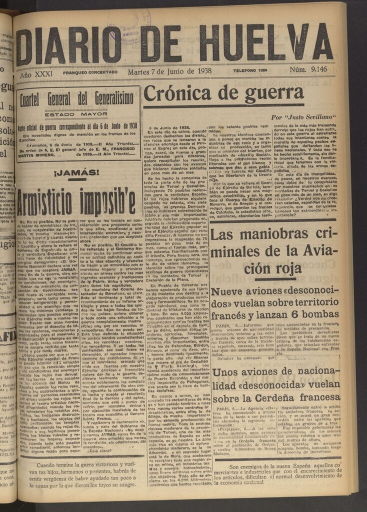 Miniatura de Diario de Huelva : periódico independiente del 7 de junio de 1938