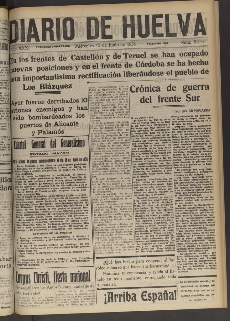 Miniatura de Diario de Huelva : periódico independiente del 15 de junio de 1938
