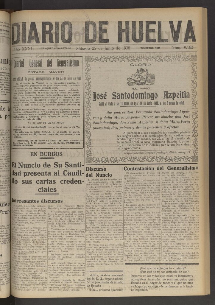 Miniatura de Diario de Huelva : periódico independiente del 25 de junio de 1938