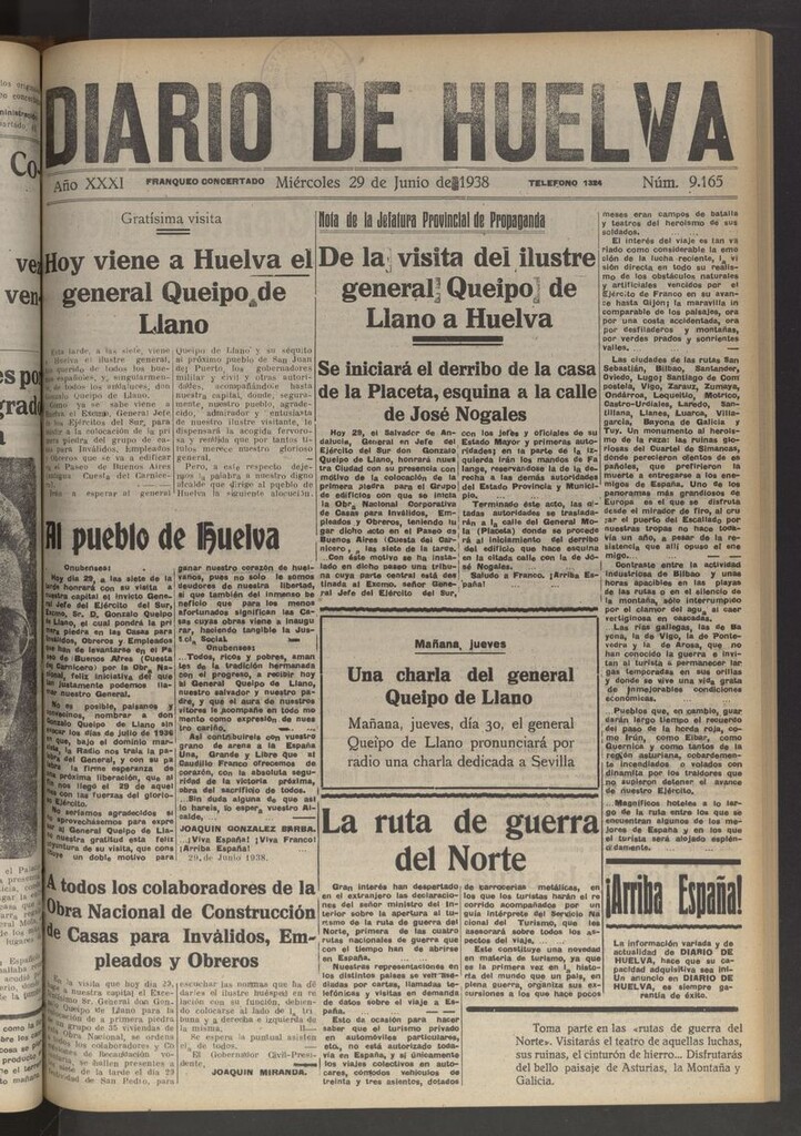 Miniatura de Diario de Huelva : periódico independiente del 29 de junio de 1938